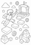 Раскраска Roblox с прыжком по платформам обби и финишной аркой