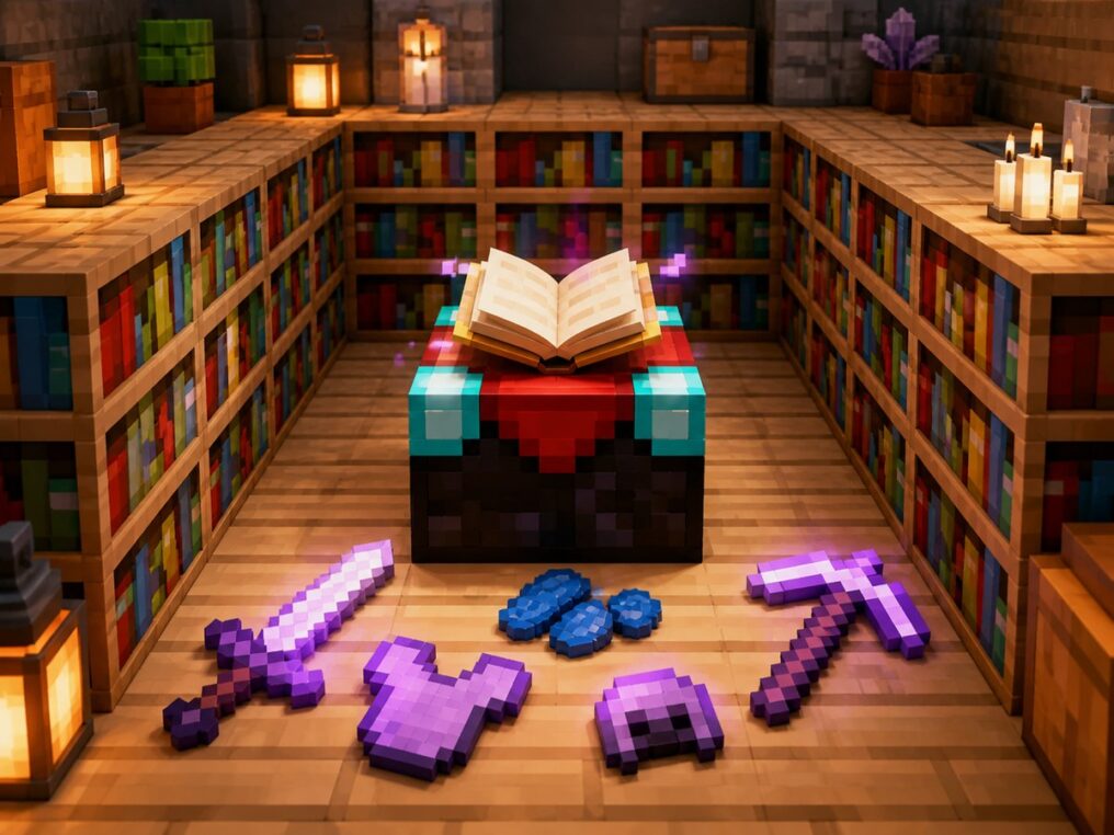 Стол зачарований с книжными полками Minecraft