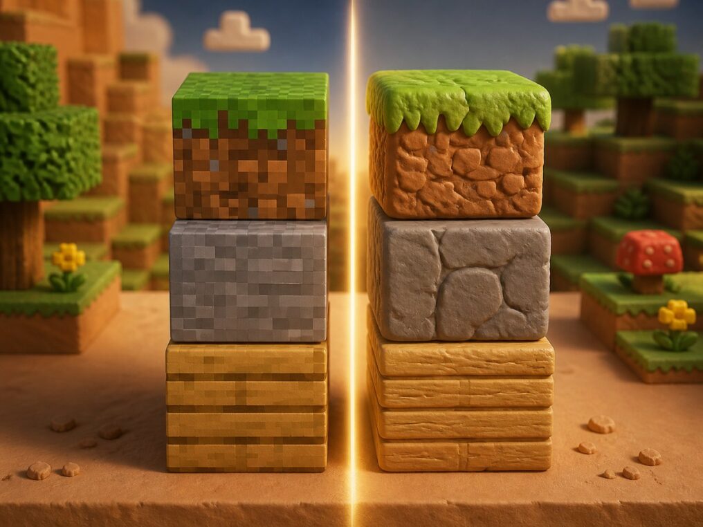 Один мир Minecraft с разными наборами текстур