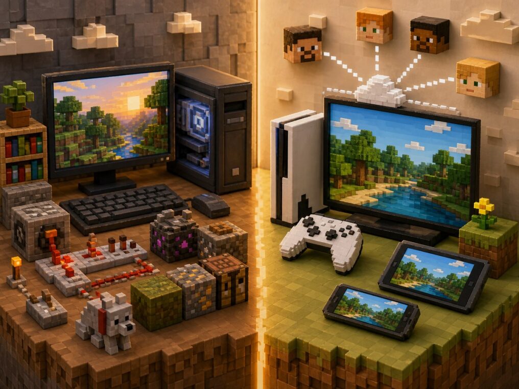 Сравнение Minecraft Java и Bedrock на разных устройствах