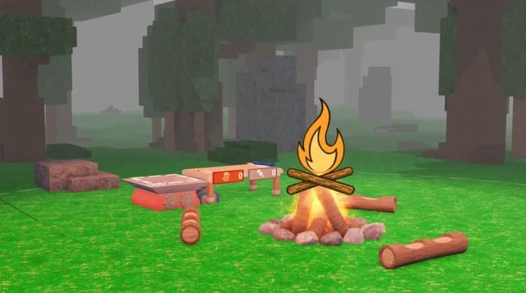Костер и безопасная зона в 99 Nights in the Forest Roblox