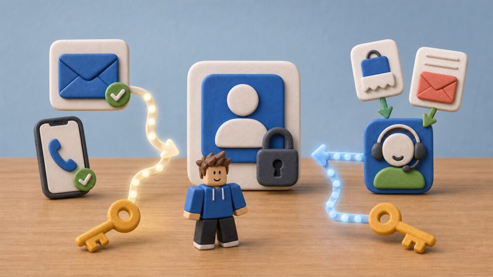 Два пути восстановления аккаунта Roblox: через привязанный контакт и через поддержку