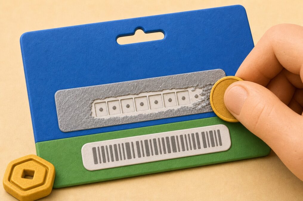 Защитный слой с PIN на обратной стороне подарочной карты Roblox и отдельный штрихкод