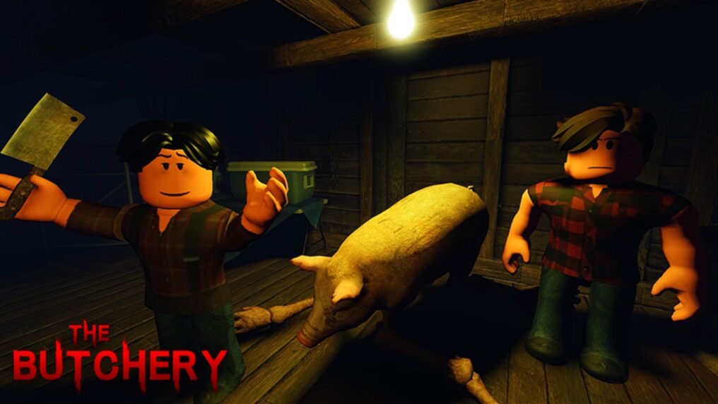 Свинья и игроки на чердаке The Butchery Roblox