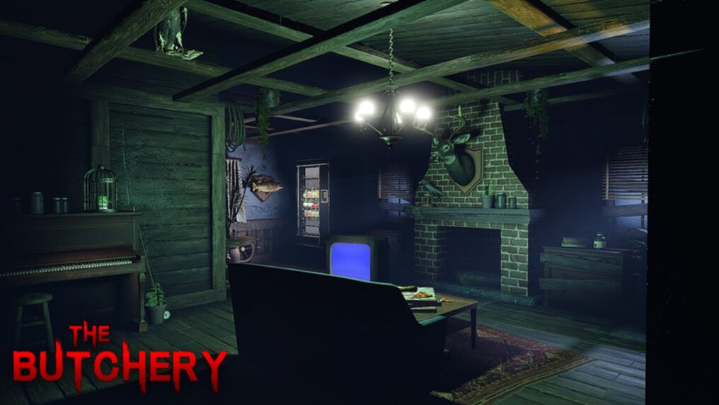 Темный интерьер дома в игре The Butchery Roblox